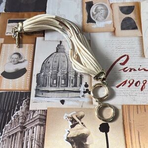 Vintage Mixed Media Cream Silver Gold Bracelet Metal Accents Toogle Clasp Pouch